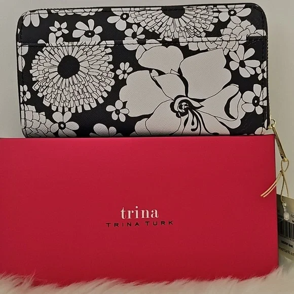 Trina Turk Blue and White Floral Full Zip Around Wallet - Picture 2 of 10